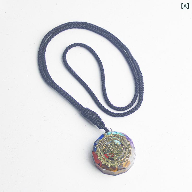 ネックレス レディース 七色 天然石 ペンダントトップ 樹脂 クラフト ハンドメイド ジュエリー チャーム 水晶 レジン アクセサリー 幸運 カラフル 首飾り