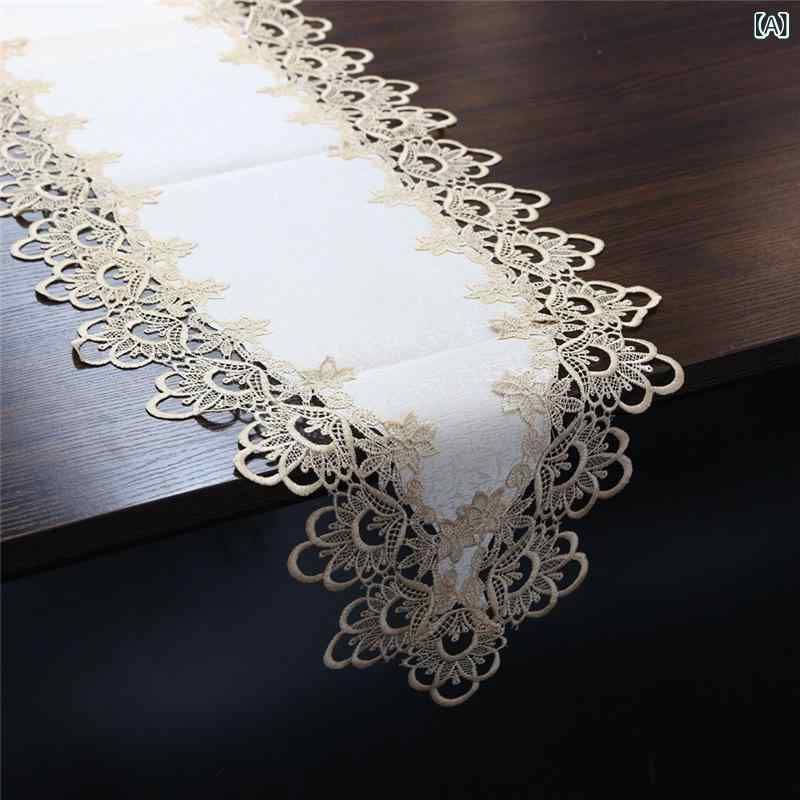 テーブルランナー 北欧風 アメリカンスタイル 家庭用 リビング ダイニング 寝室 テレビボード飾り ロング 長方形 ポリエステル製 無地 レース フリンジ タッセル ホワイト アイボリー