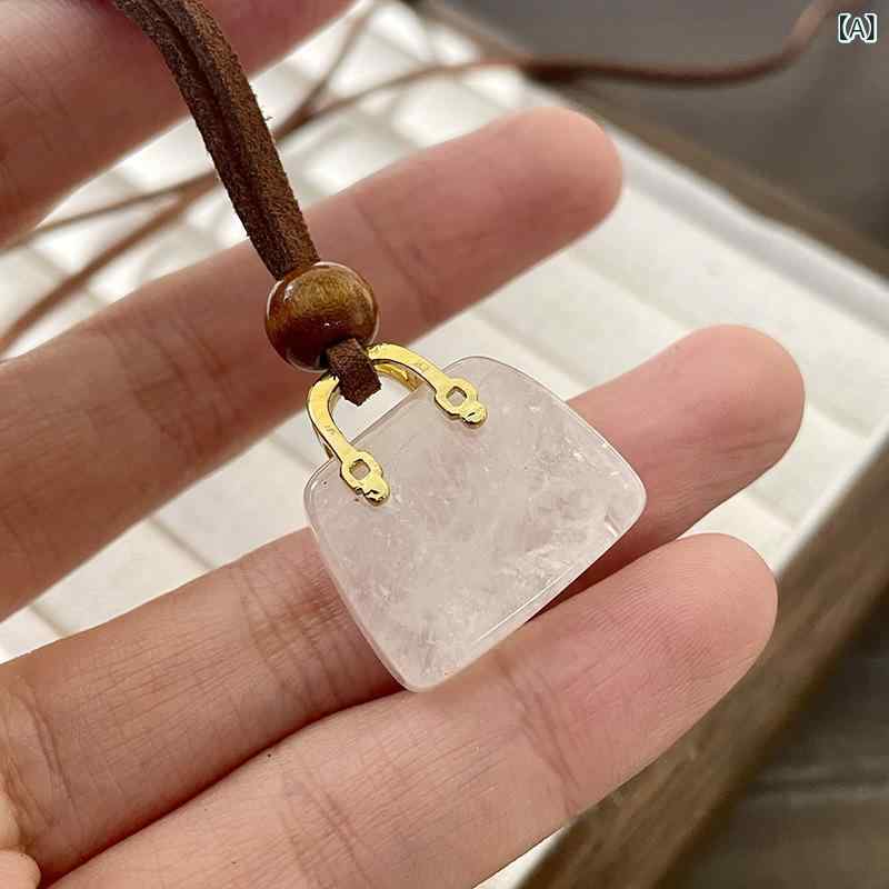 Heart - ネックレス レディース 韓国 タイガーアイ ベルベットコード バッグ モチーフ ロング ペンダント ニットアクセサリー 個性的デザイン 高級感 レトロ 秋冬 カジュアル きれいめ