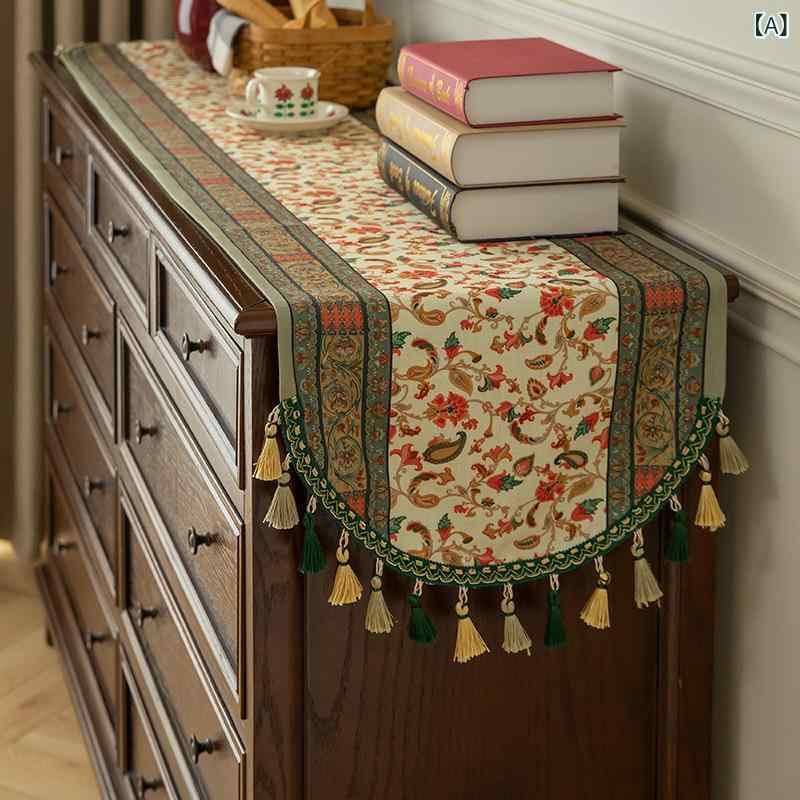 テーブルランナー 新中華風 モダンチャイニーズ 北欧風 おしゃれ 花柄 植物柄 ポリエステル レトロ アンティーク調 食卓 ダイニング リビング センター テレビ台 キャビネット 防塵 多機能 クロス カバー 赤系 緑系