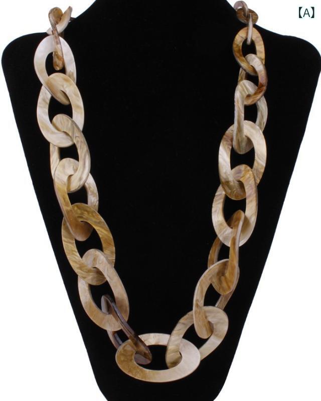 ネックレス レディース ロング丈 大ぶり 個性的 レトロ ヴィンテージ アクリル レジン プラスチック 丸珠チェーン オーバル ペンダント 普段使い 通勤 オフィス カジュアル おしゃれ