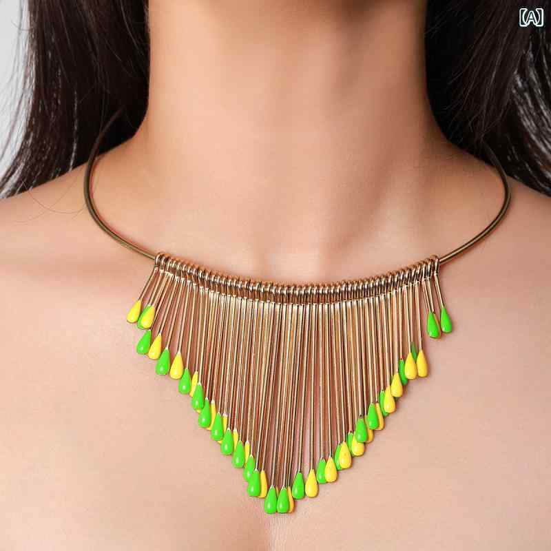 ネックレス レディース 女性用 ロング フリンジ メタル チョーカー 鎖骨チェーン 重ね付け エレガント ..