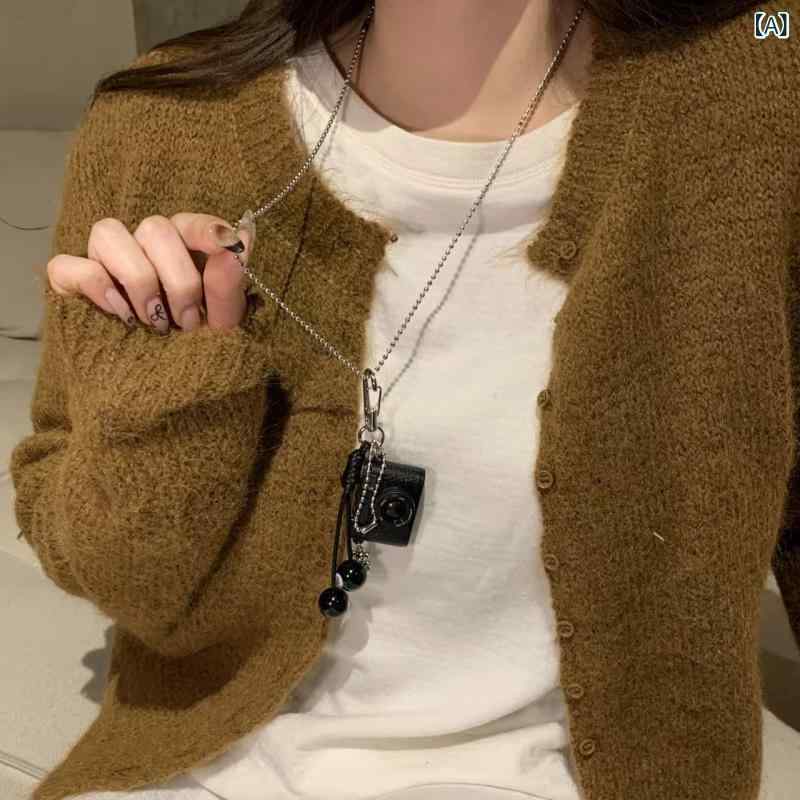 ネックレス レディース 個性的 ユニーク 光る 発光 音が出るカメラモチーフ ロングペンダント ボールチェーン トレンド HIPHOP ストリートファッション 合金 樹脂 プラスチック製 ホワイト ブラック