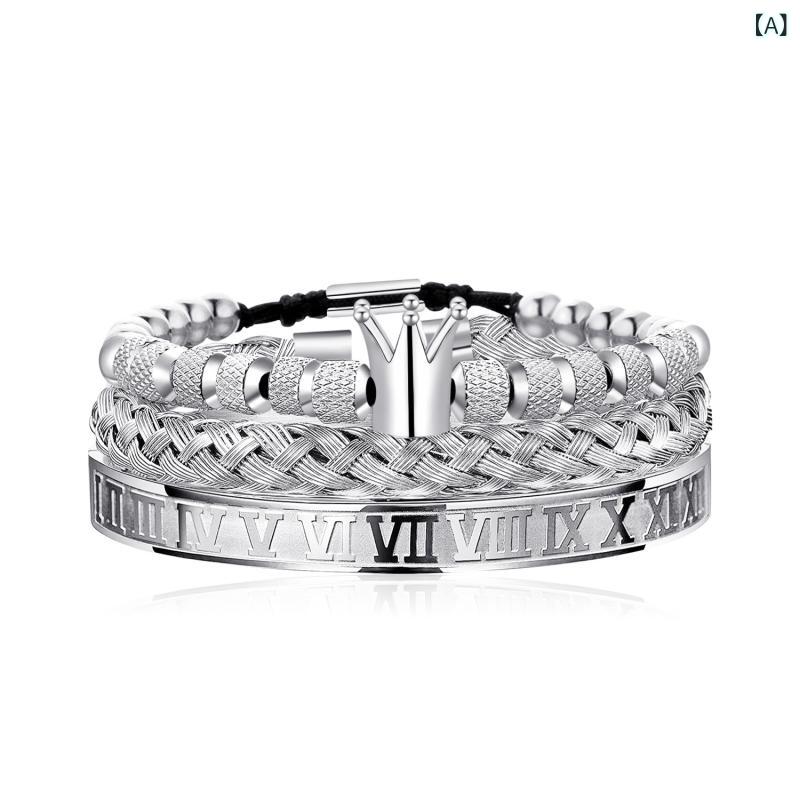 ブレスレット 男女兼用 シンプル 洗練された 王冠モチーフ 幸運 金属製 ステンレス 重ね付け風 トレン..