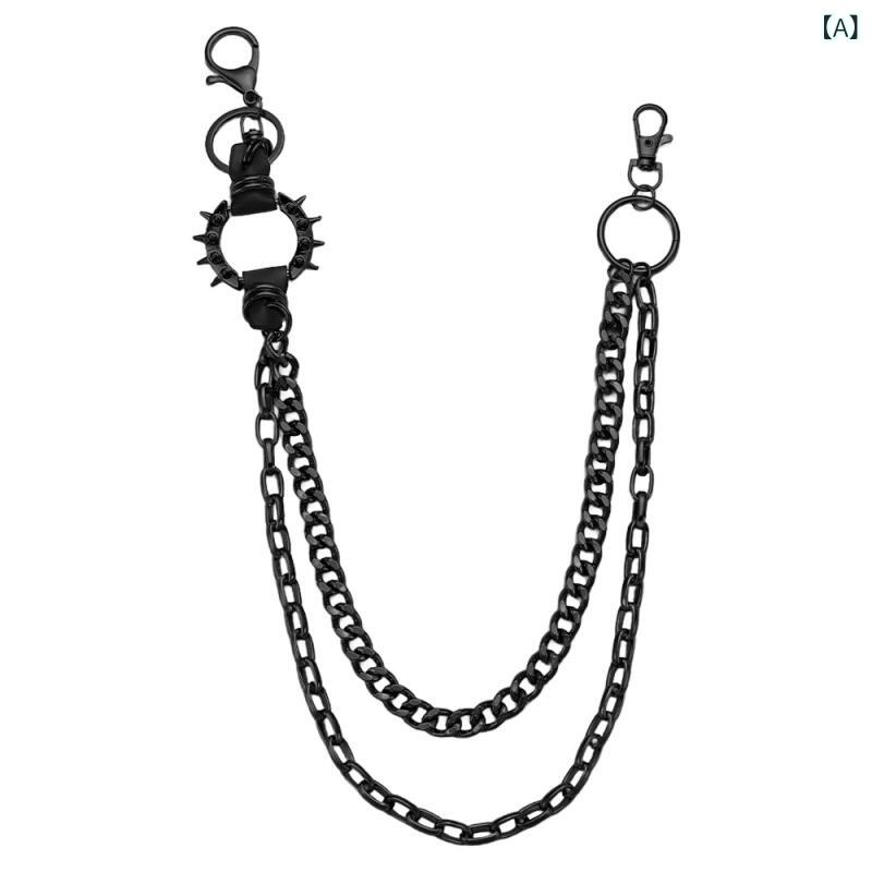 アクセサリー 男性用 ダーク パンク ファッション パンツチェーン 合金 スパイクスタッズ装飾 バイク レザージャケット デニム カジュアル 小物 ブラック ブロンズ ゴールド シルバー系