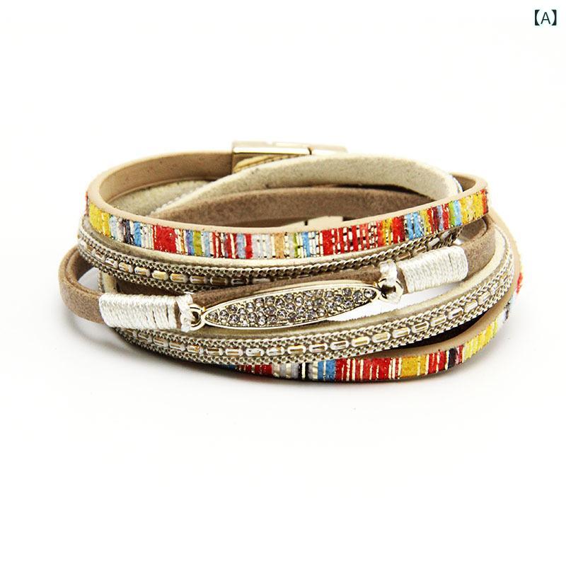 ブレスレット 男女兼用 ボヘミアン レトロ 手編み レザー フェイクレザー 合金 欧米風 アンティーク 旅行 普段使い デイリー ファッション おしゃれ カーキ グレー ピンク ブラウン