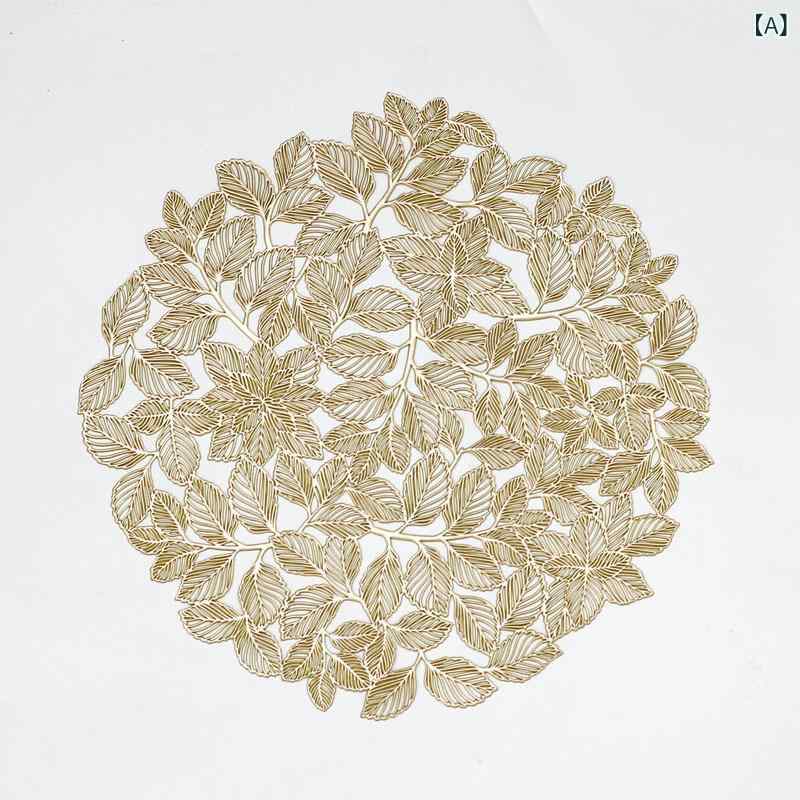 ランチョンマット 円形 PVC プレースマット おしゃれ 北欧風 防水 撥油 耐熱 断熱 透かし彫り リーフ柄..