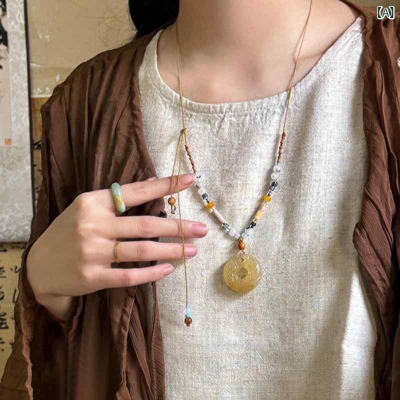 SWAROVSKI - ネックレス レディース 新中華風 民族調 禅スタイル 古風 レトロ 高級感 上品 ロング丈 プラスチック 樹脂 アクリル 幾何学モチーフ 平安モチーフ
