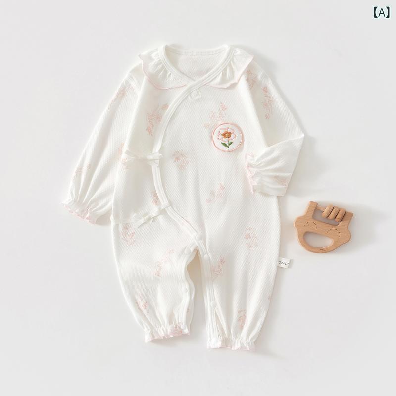 ベビー ロンパース 新生児 赤ちゃん 男女兼用 0-3ヶ月 春夏 薄手 綿素材 コットン 和風 着物風 打ち合..
