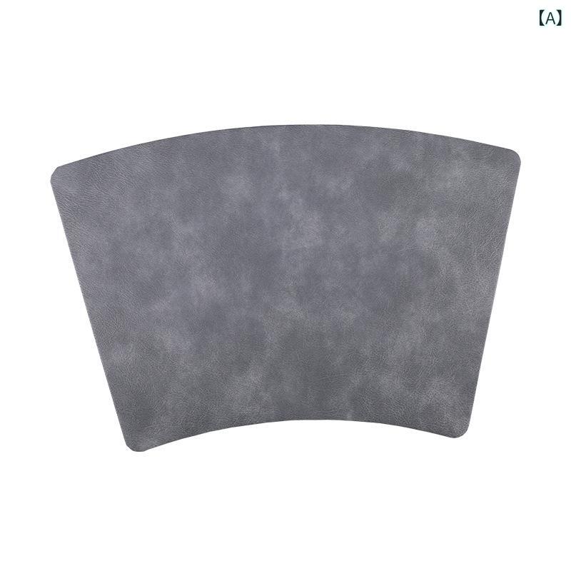 ランチョンマット 北欧風 扇形 レザー 革 防水 両面 断熱 耐熱 丸テーブル ダイニング 食卓 リビング キッチン おしゃれ お手入れ簡単 グレー ブラック ブルー ダークブラウン ライトブラウン アイボリー