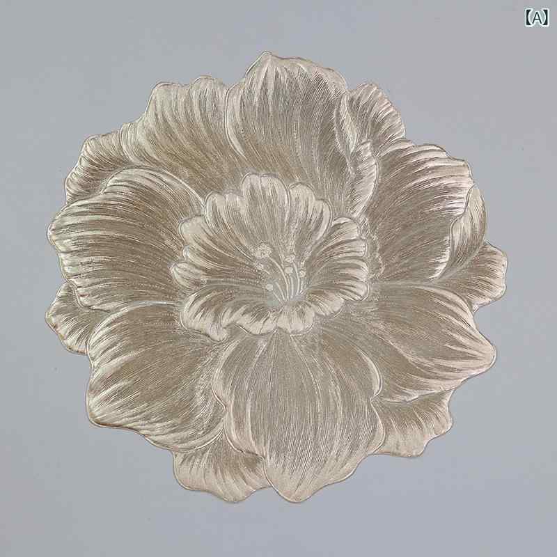 ランチョンマット 山茶花柄 PVC 箔押し 北欧スタイル 変形 ダイニング用 ティーマット カップコースター 高品質 直径38cm ゴールド シ..