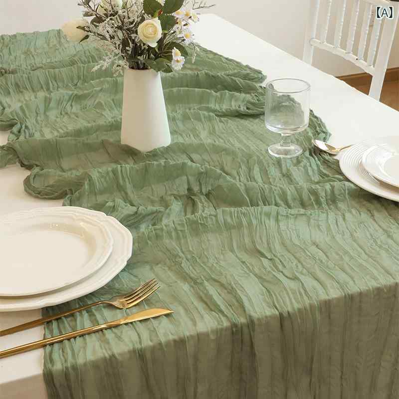 テーブルランナー バリガーゼ シアサッカー ギャザー加工 フレンチスタイル 立体感 織り柄 無地 ポリエステル 北欧 ウェディング 誕生日パーティー 装飾 デコレーション