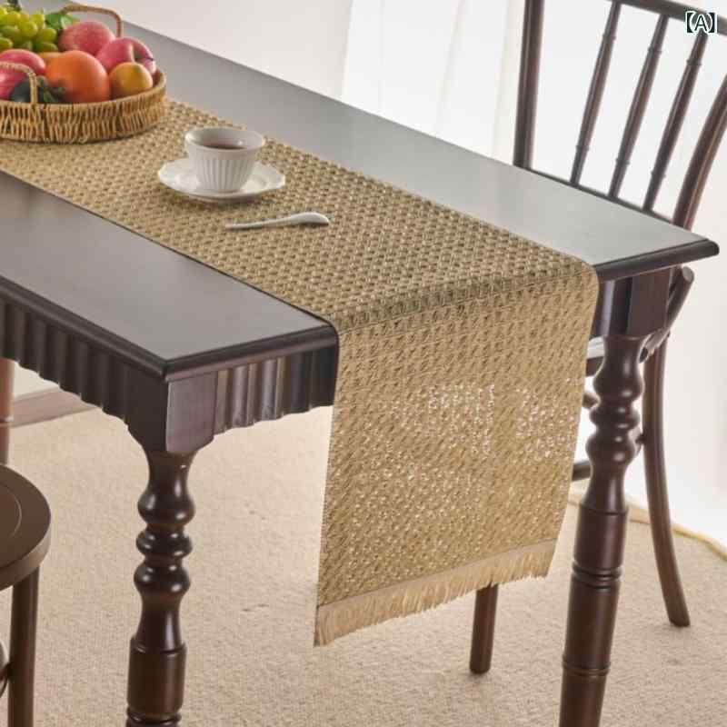 テーブルランナー 北欧デザイン ペーパー素材 編み込み フリンジ 無地 シンプル モダン インテリア装飾 リビング ダイニング テレビボード センターテーブル 敷物 ホコリ対策