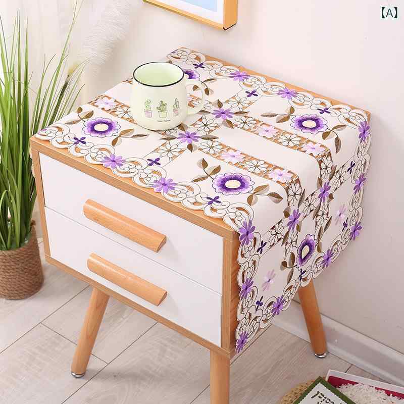 テーブルランナー 高級感 刺繡 布製 ヨーロピアン 北欧風 チェック柄 テレビ台 リビング ダイニング 食..