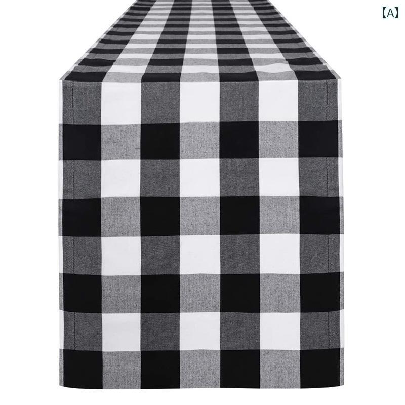 テーブルランナー クリスマス 秋冬 北欧風 赤 レッド 黒白格子 チェック柄 ポリエステル 綿 ホームパー..