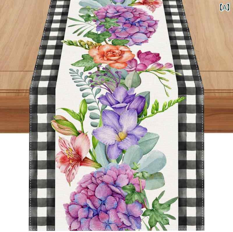 テーブルランナー 春夏 北欧風 ユーカリ デイジー ラベンダー 蝶々 ひまわり おしゃれな柄 キッチン ダ..