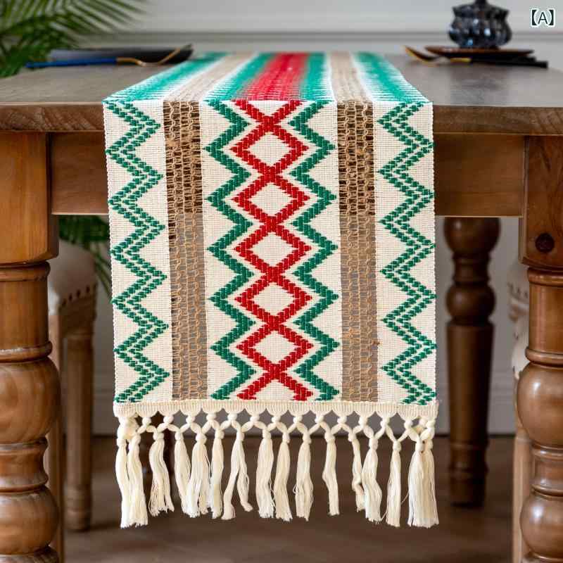 テーブルランナー 北欧風 カラフル バイカラー 編み込み 厚手 ポリエステル ストライプ柄 テーブルマット 食卓カバー パーティー イベント 屋外 アウトドア おしゃれ カジュアル ダイニング 来客用