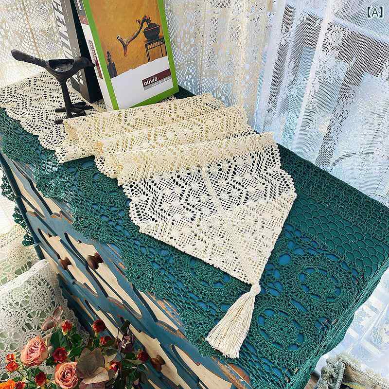 テーブルランナー アメリカンカントリー 北欧 レトロ 綿 クロシェ レース 透かし編み ナチュラル 生成り色 テレビ台 コーヒーテーブル マルチクロス テーブルクロス