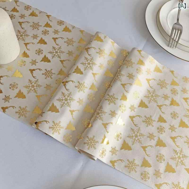 テーブルランナー クリスマス ベルベット ホットスタンプ ゴールド 北欧風 パーティー デコレーション ..