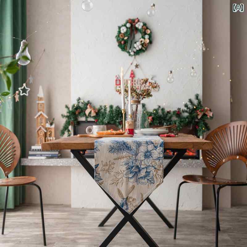 テーブルランナー リーフ柄 プリント アメリカンカントリー シンプル モダン 綿麻 コットンリネン ダブルレイヤー コーヒーテーブル センターテーブル テレビボード ダイニング 食卓 リビング