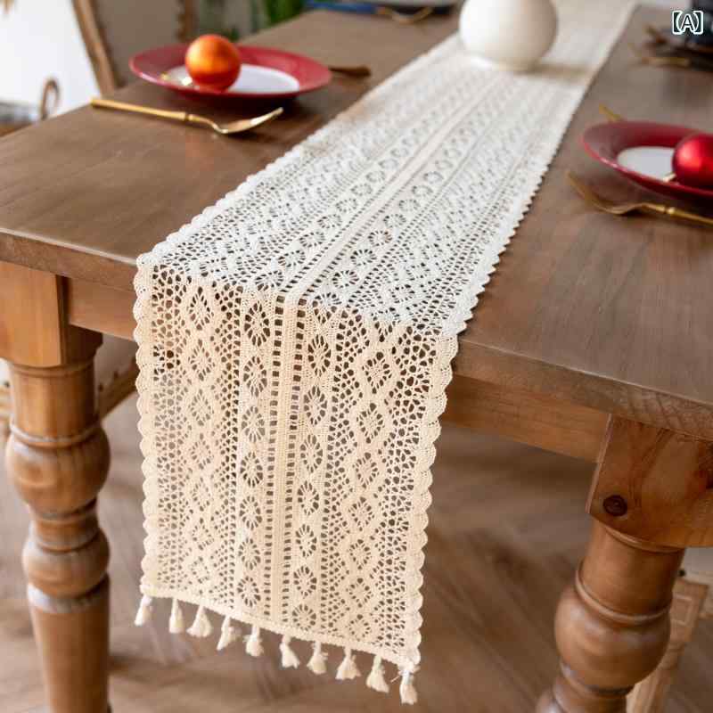 テーブルランナー レース編み かぎ針編み コットン 綿混 北欧 レトロ アンティーク ヨーロピアン パーティー ティーテーブル 装飾 飾り おしゃれ インテリア ホワイト