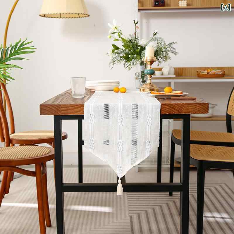テーブルランナー モダン シンプル 北欧風 ストライプ柄 織り ダイニングテーブル テレビ台 コーヒーテ..