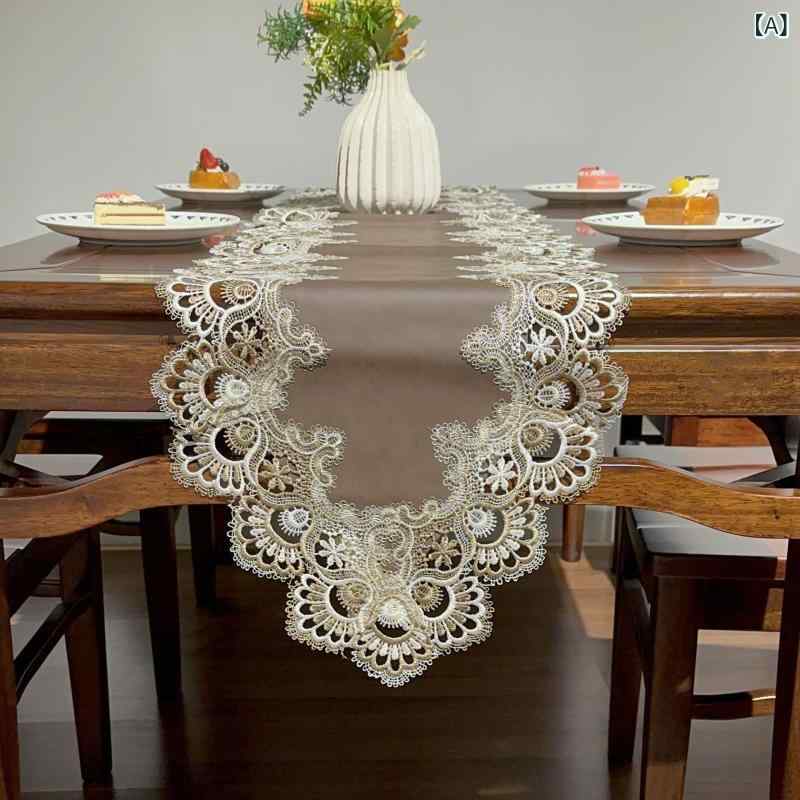 テーブルランナー ヨーロピアン レース PUレザー 防水 防油 無地 シンプル 上質 長方形 テーブルクロス ポリエステル製 リビング ダイニング 食卓 撥水 防汚 白 ベージュ 黄 緑 青 茶