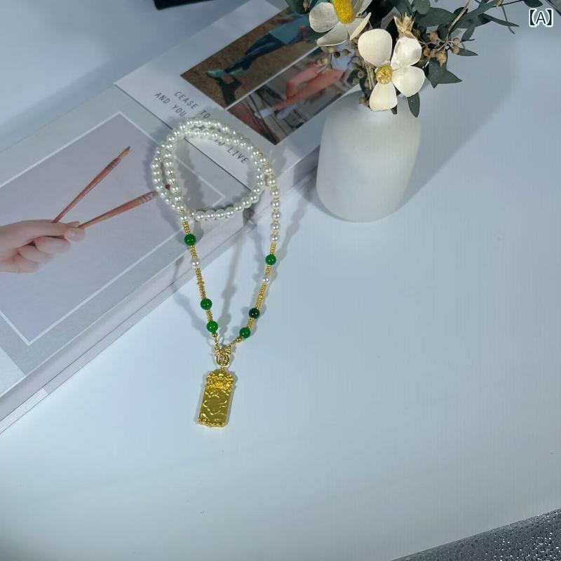 Cubic Zirconia - ネックレス レディース 女性用 模造パール フェイクパール ロングペンダント セーターチェーン ファッション小物 中国風 エスニック 幸福 お守り 幾何学モチーフ カジュアル エレガント オシャレ かわいい