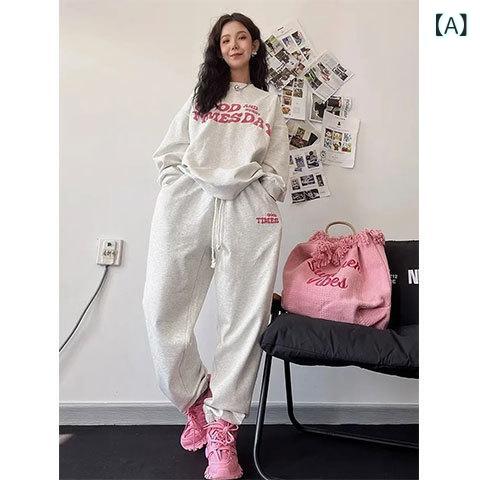 セットアップ レディース 春秋 アメリカン スウェット トレーナー ゆったり ルーズ カジュアル ストリ..