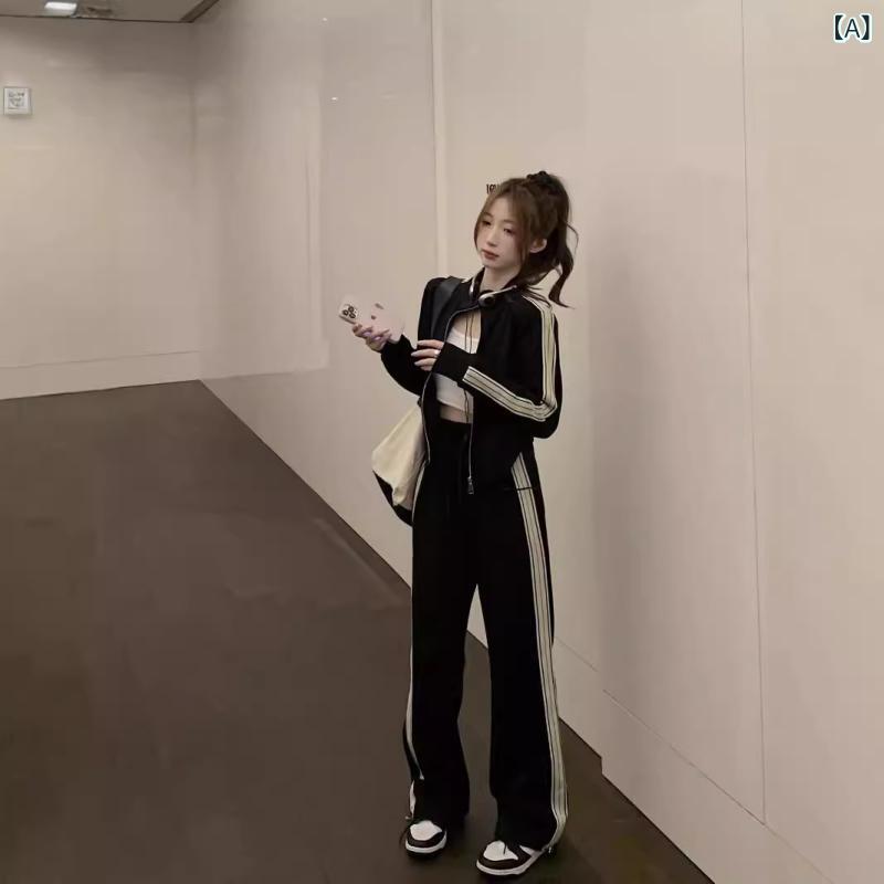 カジュアルパンツ セットアップ 2点セット レディース 韓国ファッション 大きいサイズ ゆったり 体型カバー ショート丈 アウター スポーツ ハイウエスト 着痩せ スタイルアップ 切り替え ブラック 秋冬 普段使い 快適