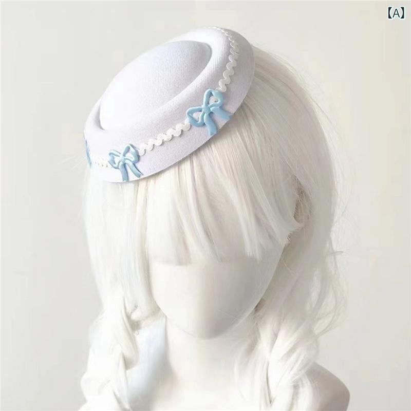 ミニハット ハンドメイド かわいい 水色 リボン ファー サブカルチャー キャビンアテンダント風 ヘッド..