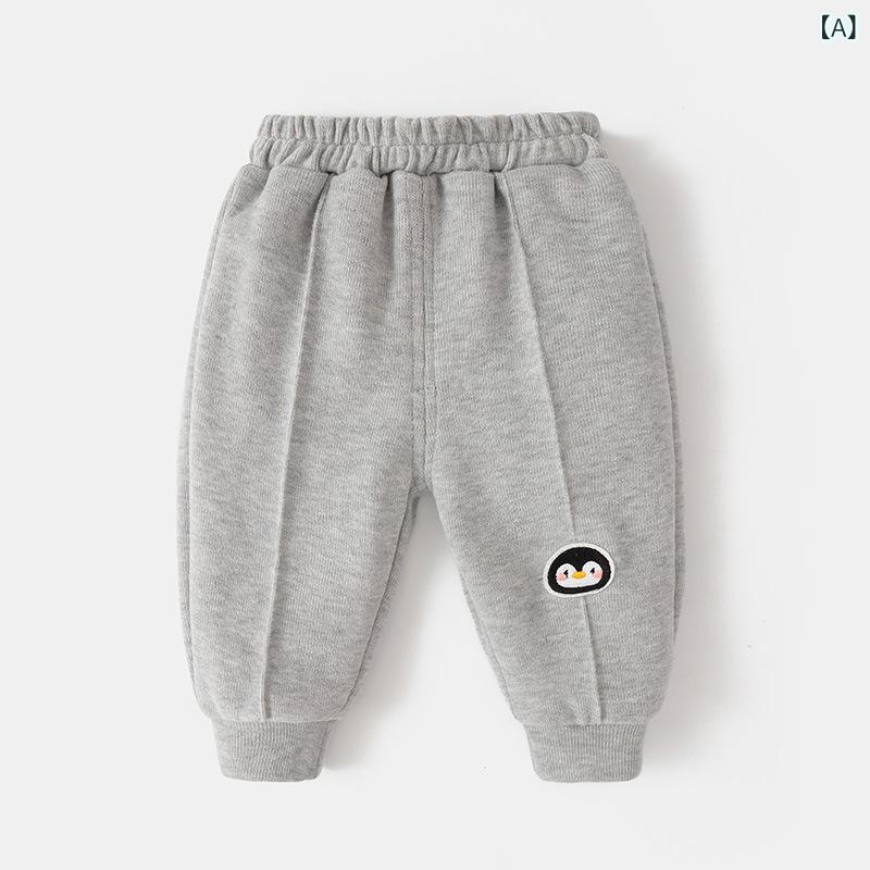 パンツ ベビー 男女兼用 ロングパンツ コットン 裏起毛 暖か 長ズボン カジュアル 韓国ファッション キャラクター 総柄 春秋 普段使い 幼児服 おむつ替え便利