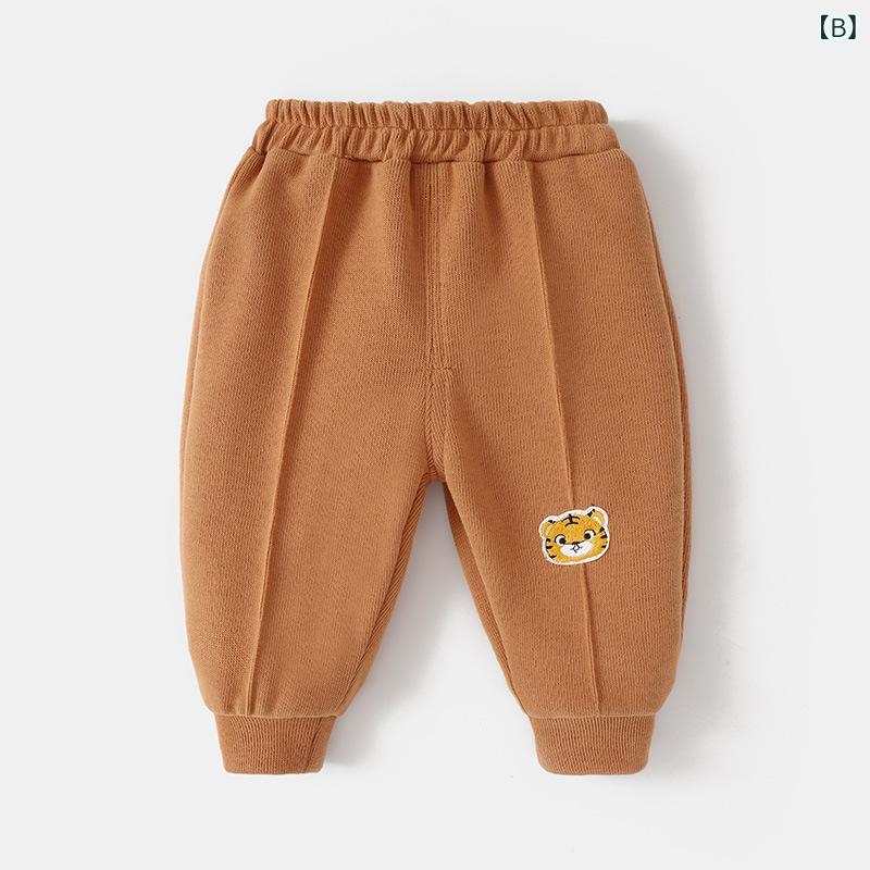 パンツ ベビー 男女兼用 ロングパンツ コットン 裏起毛 暖か 長ズボン カジュアル 韓国ファッション キャラクター 総柄 春秋 普段使い 幼児服 おむつ替え便利