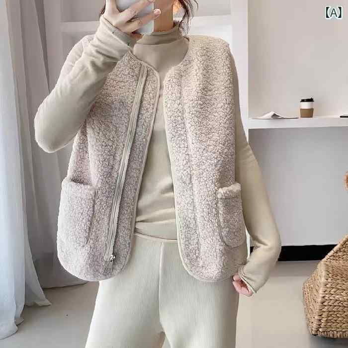 ベスト レディース 秋冬 ムートン ボア 羊毛 ショート丈 ポロ襟 無地 シングルボタン アウター 重ね着 カジュアル トレンド 着回し ジレ