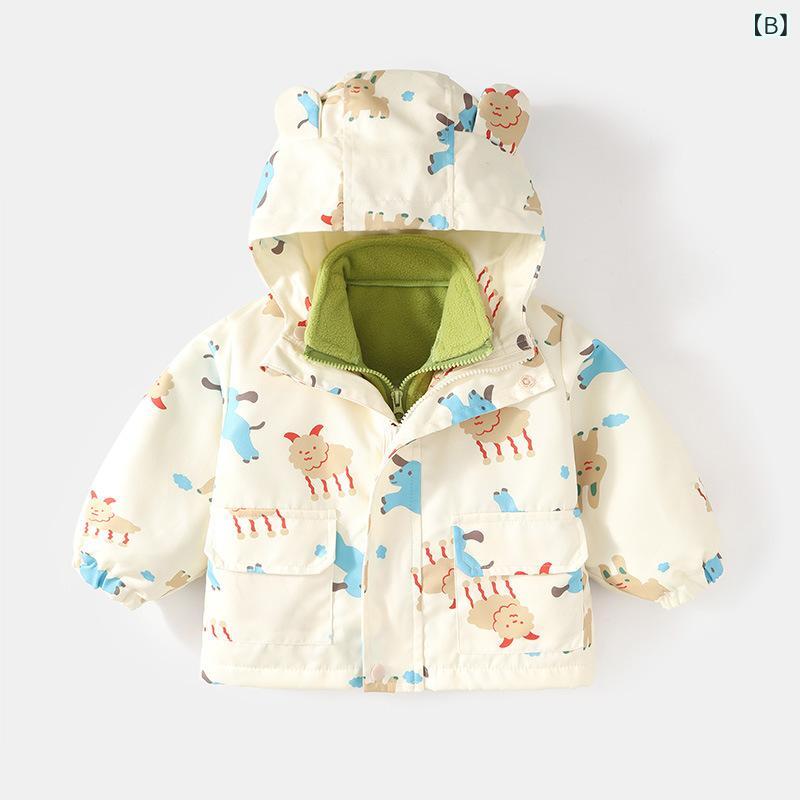 narukiのジャケット キッズ 男の子 女の子 ベビー マウンテンパーカー スリーインワン 3WAY 防風 着脱式 長袖 ポリエステル 春秋 スポーツ アウトドア グリーン アイボリー ミドル丈｜アングル2