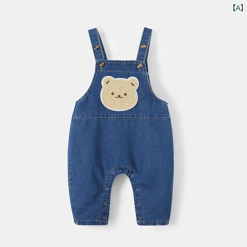 Other - サロペット ベビー 子供 デニム オーバーオール ゆったり かわいい カジュアル ロング丈 男女兼用 韓国風 キャラクター柄 柔らかい肌触り 春秋 デニムブルー