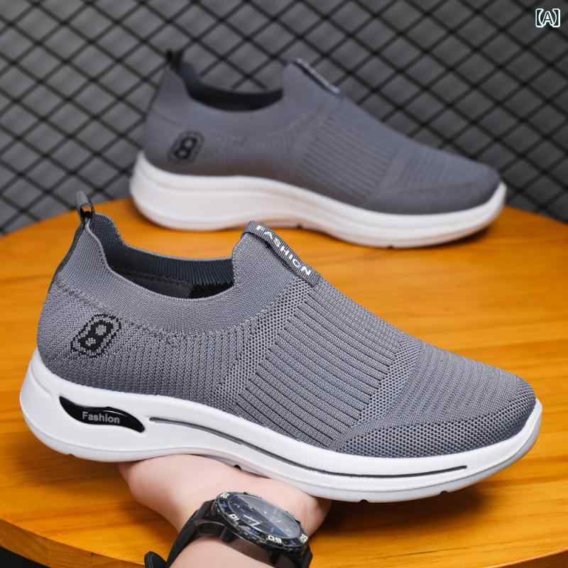 スニーカー 男性用 秋冬 トレンド 快適 スリッポン 柔らかなソール クッション性 ウォーキング 通気性 軽量 耐摩耗 無地 カジュアル スポーツ 普段使い 織物 ラウンドトゥ 平底 グレー 黒