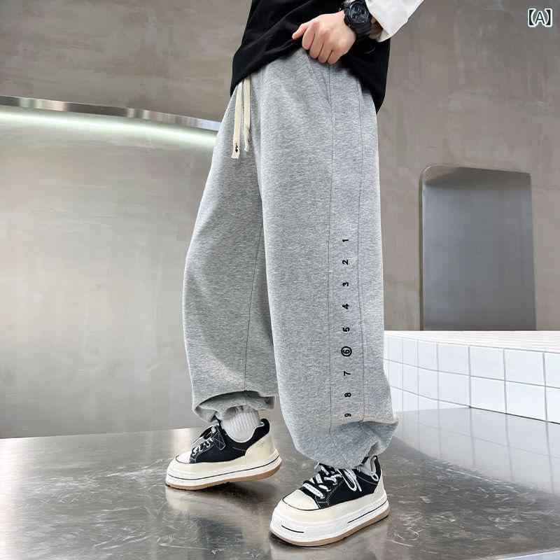 パンツ キッズ 男の子 ジュニア スポーツ スウェット ジャージ ワイド ロング丈 長ズボン ポリエステル 柔らかい 無地 ゴムウエスト カジュアル 普段使い 運動着 快適 春秋 グレー ブラック