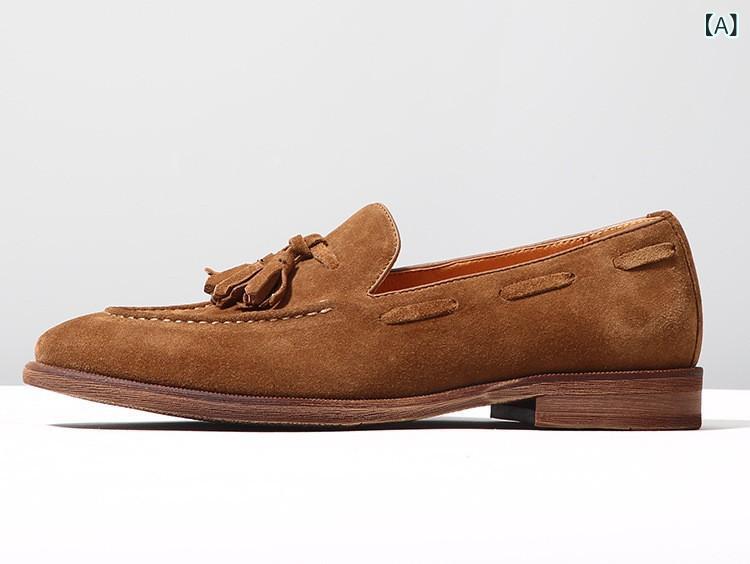 ローファー メンズ 本革 牛革 スエード タッセル スリッポン ドライビングシューズ モカシン ラウンドトゥ カジュアル 通気性 コンフォート 春秋 ブラウン ワインレッド