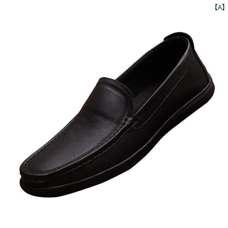 革靴 メンズ 春夏 無地 ローカット ブラック フラットヒール ラウンドトゥ 本革 牛革 ビジネスカジュアル ローファー ミドル世代 衝撃吸収 クッション性 豚革 普段使い