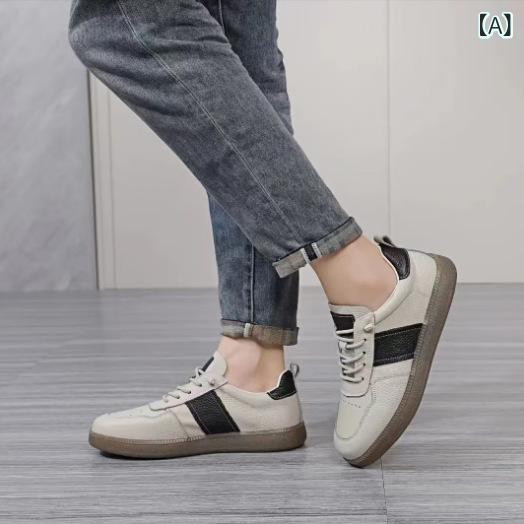 スニーカー メンズ 男性用 ジャーマントレーナー 本革 牛革 レザーシューズ 上質素材 防滑 滑りにくい ..