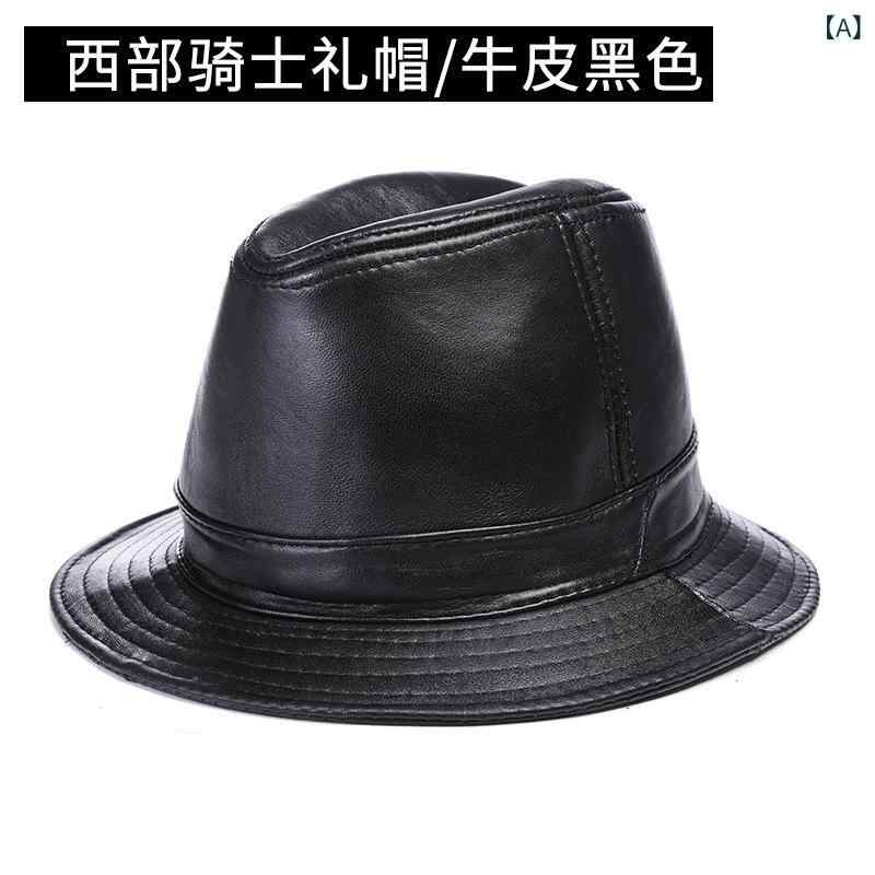 帽子 メンズ 男性用 本革 牛革 フェドーラ 中折れハット ハンチング帽 ウエスタン ブリティッシュ ワイドブリム 広つば ブラック 黒 春秋 通気性 保温 防風 カジュアル アウトドア 旅行 普段使い(4.0)