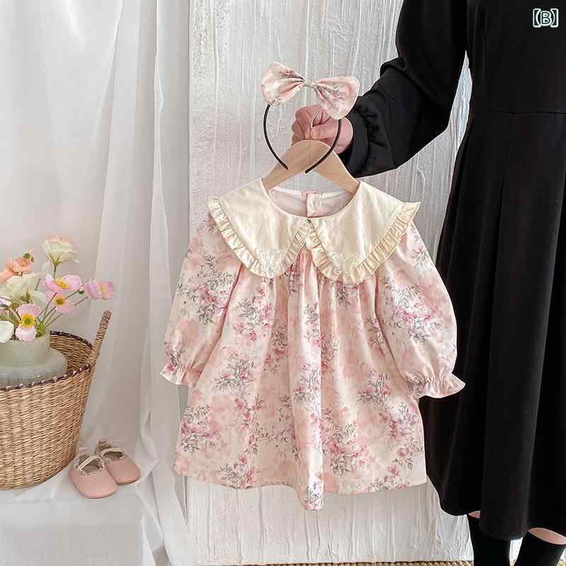 ベビー服 女の子 ロンパース ワンピース かわいい フリル襟 プリンセス風 綿100% コットン 長袖 春秋物 A類安全 肌に優しい 姉妹 お揃い お出かけ 出産祝い ギフト