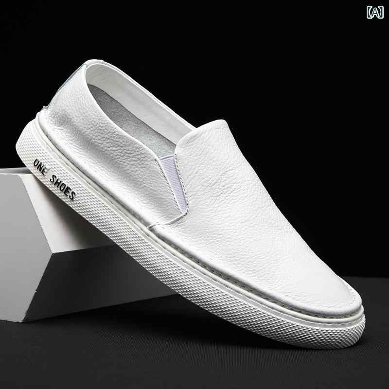 ローファー メンズ 男性用 本革 レザー 牛革 白 ホワイト スリッポン スニーカー カジュアルシューズ 秋冬 通気性 普段使い ラウンドトゥ フラットヒール おしゃれ