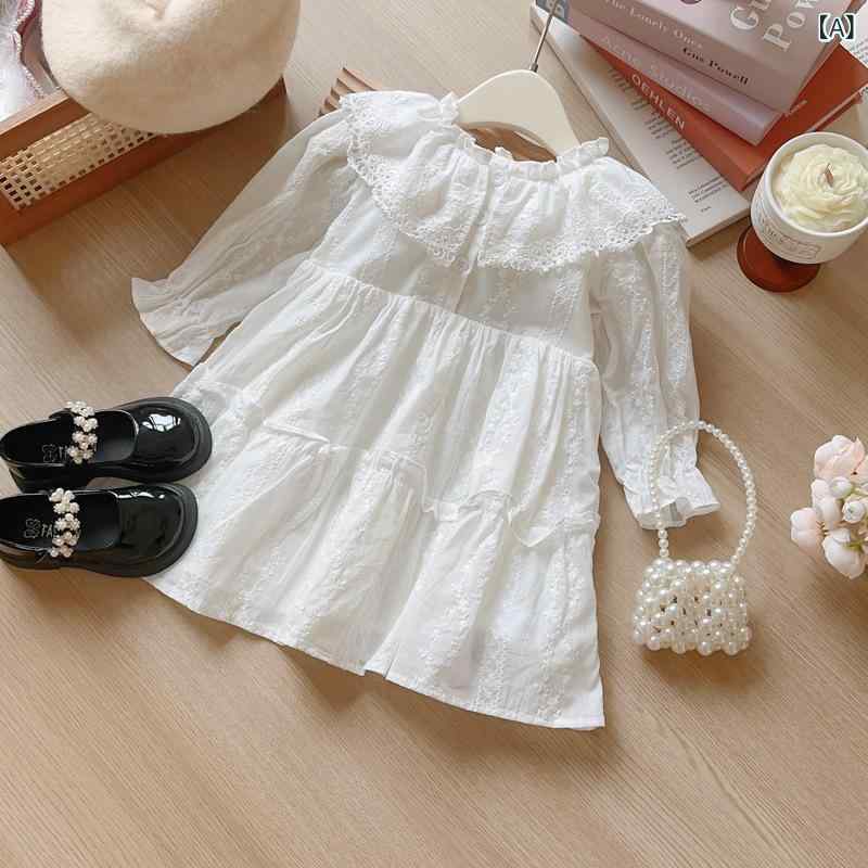 ワンピース 女の子 キッズ 子供服 パフスリーブ プリンセス 刺繍 襟付き フリル 長袖 春秋 かわいい ガーリー コットン 綿素材 Aライン 普段使い お出かけ