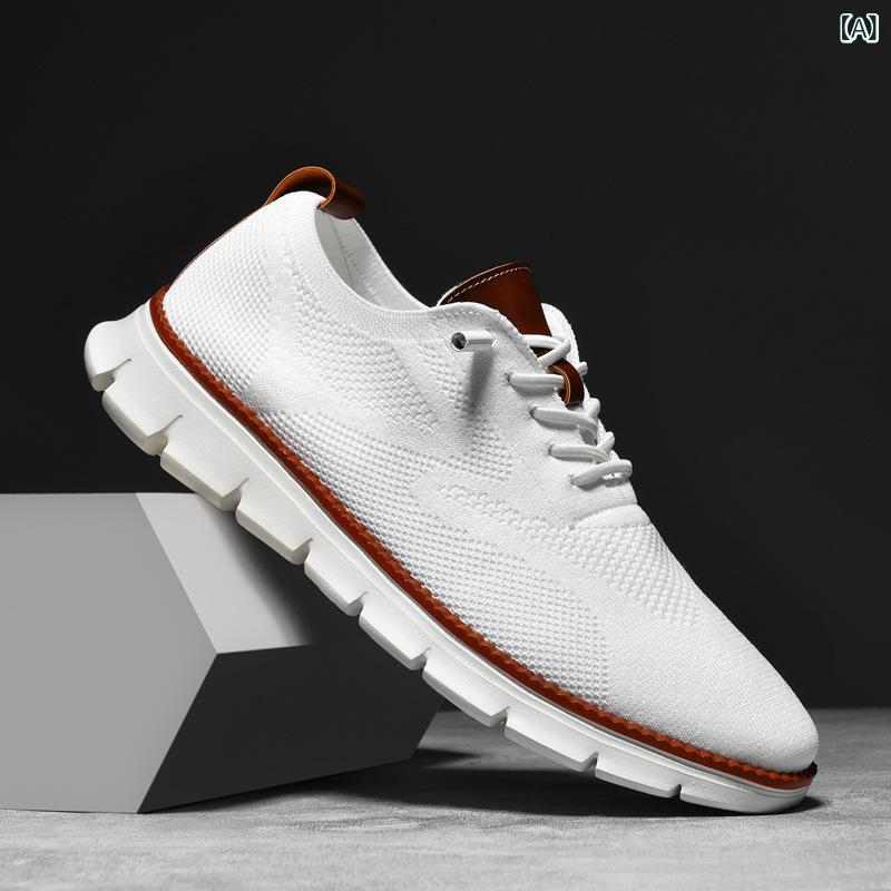 ローファー メンズ 男性用 大きいサイズ ビッグサイズ ブリティッシュ ブローグ カジュアル スポーツ スリッポン フライニット メッシュアッパー 通気性 軽量 MDソール ラウンドトゥ 単色 ステッチ