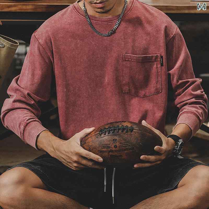 Tシャツ メンズ アメリカン ヴィンテージ アメカジ 長袖 ルーズシルエット オーバーサイズ ヘビーウェイト 厚手 綿 コットン ラウンドネック カジュアル ストリート ファッション 春秋 通気性
