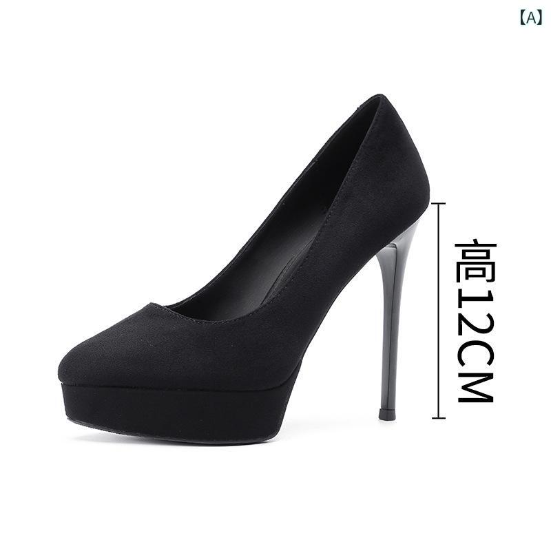 パンプス レディース スエード ラウンドトゥ 細ヒール 厚底 超高ヒール 宴会 パーティー 結婚式 フォー..