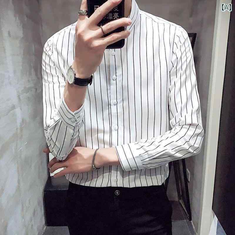 ・カテゴリ: シャツ・主な素材: ポリエステル・フィット: スリムフィット・ネックライン: ワイドカラー・袖丈: 長袖・柄: ストライプ・厚さ: 裏起毛・対象: 大きいサイズ・加工: プリント、染色・対象年齢: 大人・対象性別: 男性・カラー展開: ホワイト、ブラック、ライトブルー、レイクブルー、スイカレッド、ネイビー、グレー、ダークグリーン、ワインレッド・サイズ展開: M、L、XL、XXL、3XL、4XL、5XL