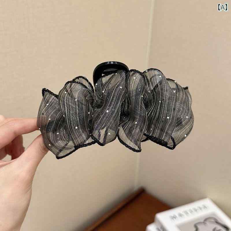 シャーククリップ レディース かわいい 雲形 バブル チュール 総ラインストーン 上品 高級感 ふわふわ ..